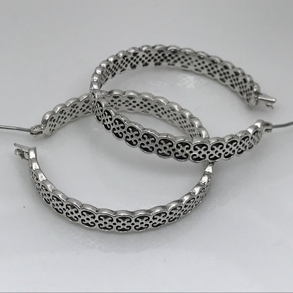 Lucky Brand Women Earrings Silver plated Hoops Ope - Picture 8 of 12